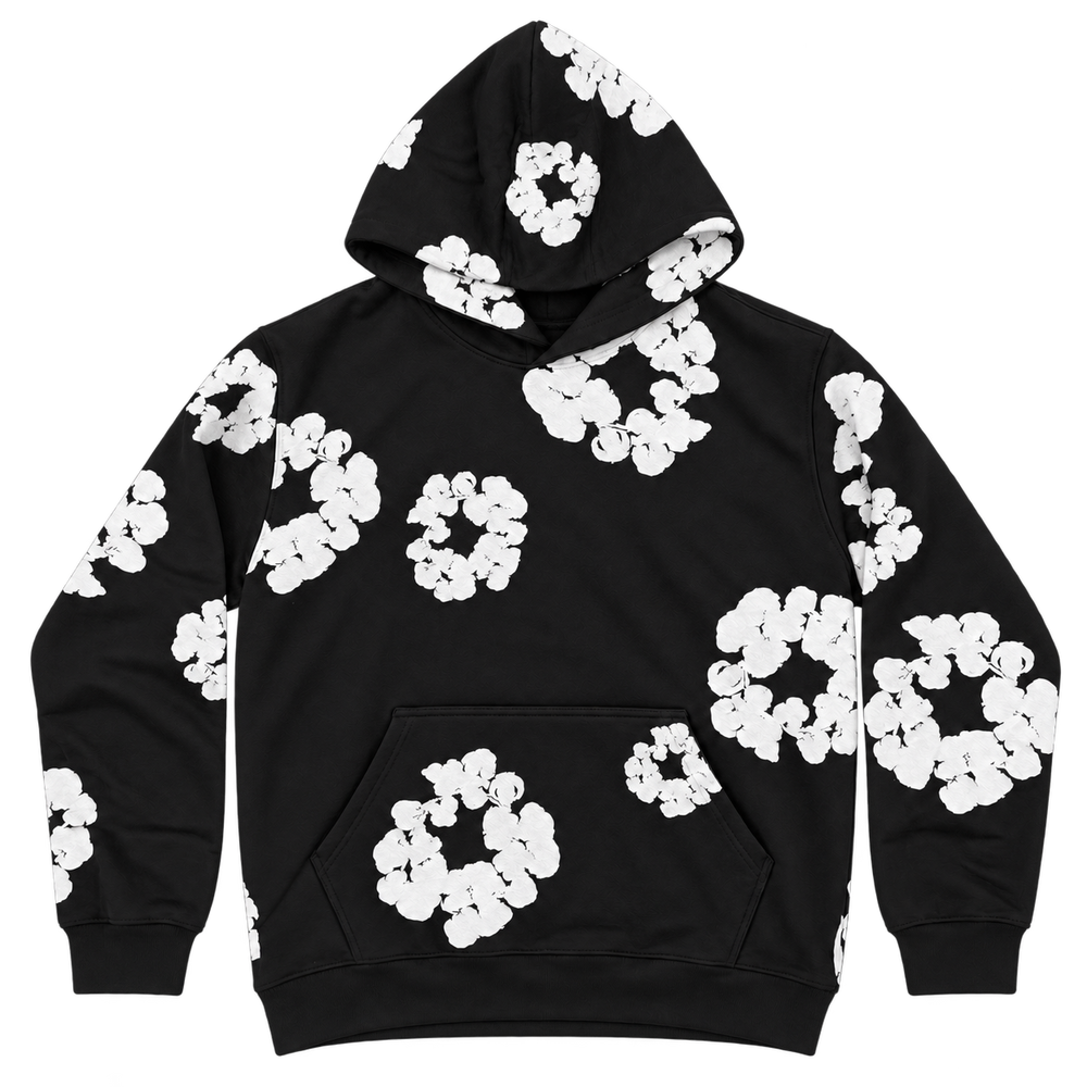 Cotton Wreath Hoodie – Black