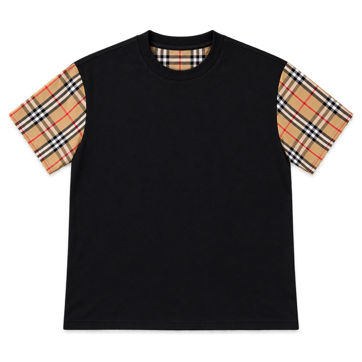 Check Sleeve Tee – Black
